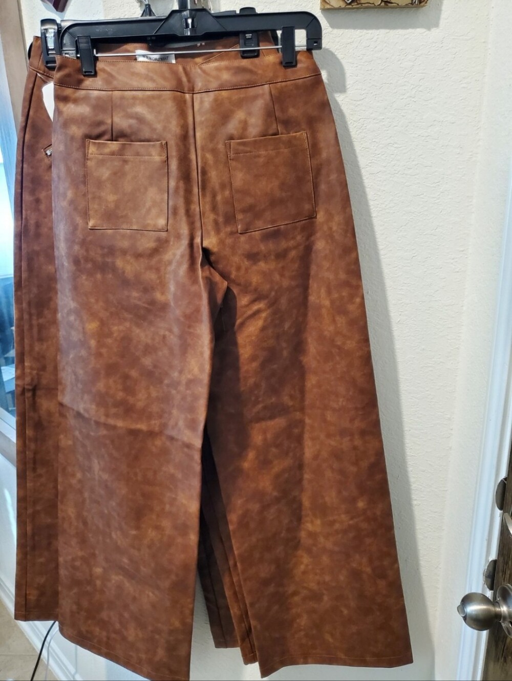 NWT WEWOREWHAT Brown Faux Leather Wide-Leg Pants